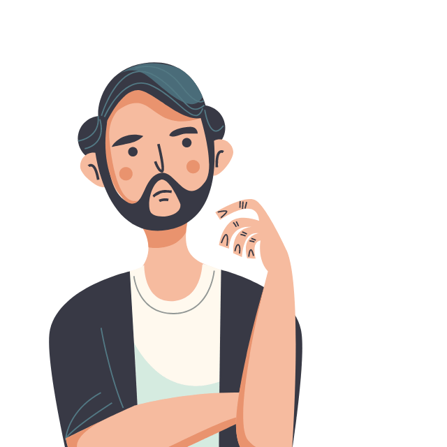 Animação de um homem se questionando, no fórum de dúvidas do curso.